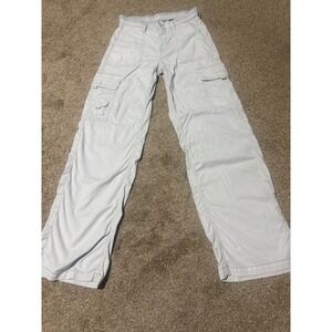 American Eagle Women 4 Long Light Blue Cargo Pants Wide Leg Utility Y2K Stretch